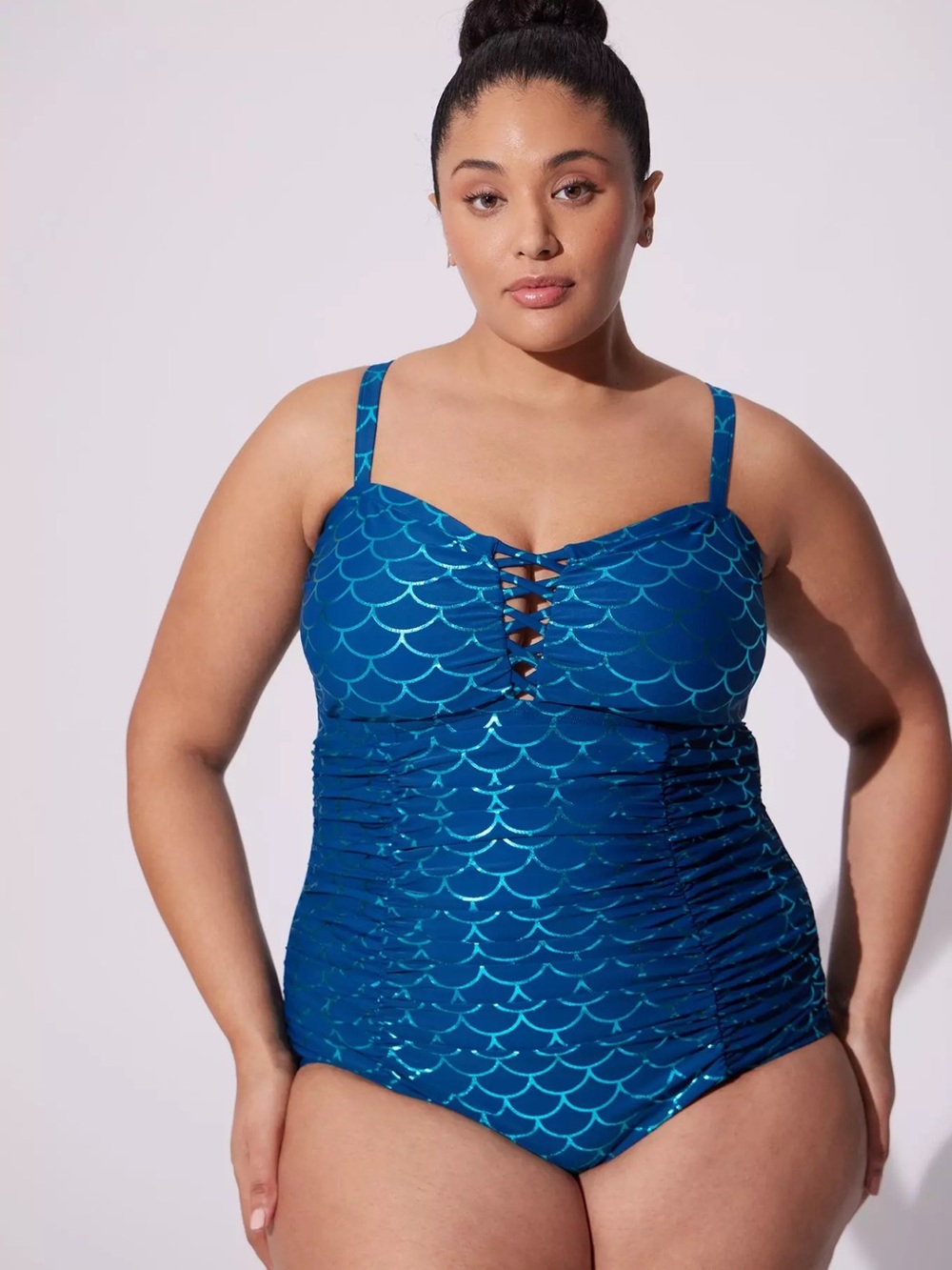Torrid Slim Fix Lattice One Piece Swimsuit Iridescent Mermaid Adjustable Straps